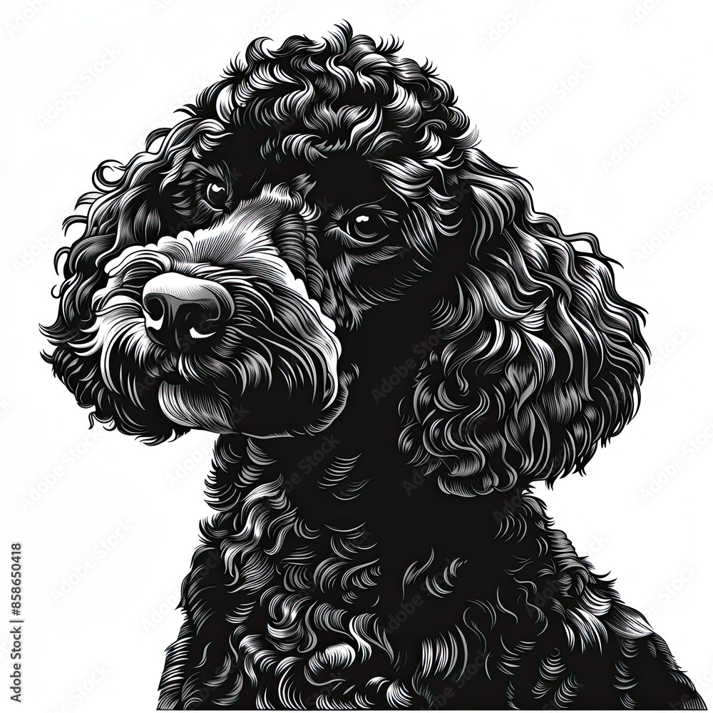 A black and white drawing of a poodle dog A black and white drawing of a poodle dog