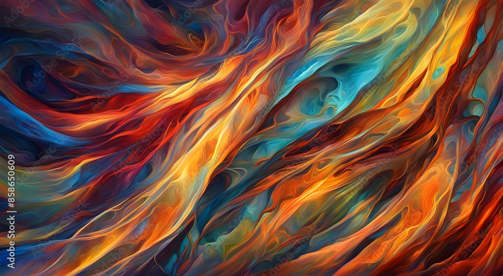 A painting of a fire with a blue and red swirl A painting of a fire with a blue and red swirl