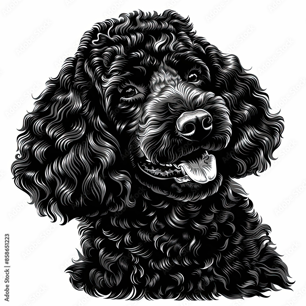 A black and white drawing of a poodle dog A black and white drawing of a poodle dog