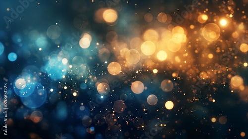 Abstract image with blurred glowing spots in blue and orange tones.