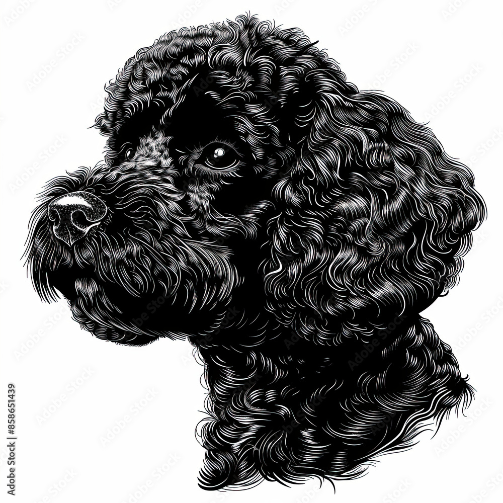 A black and white drawing of a poodle dog A black and white drawing of a poodle dog
