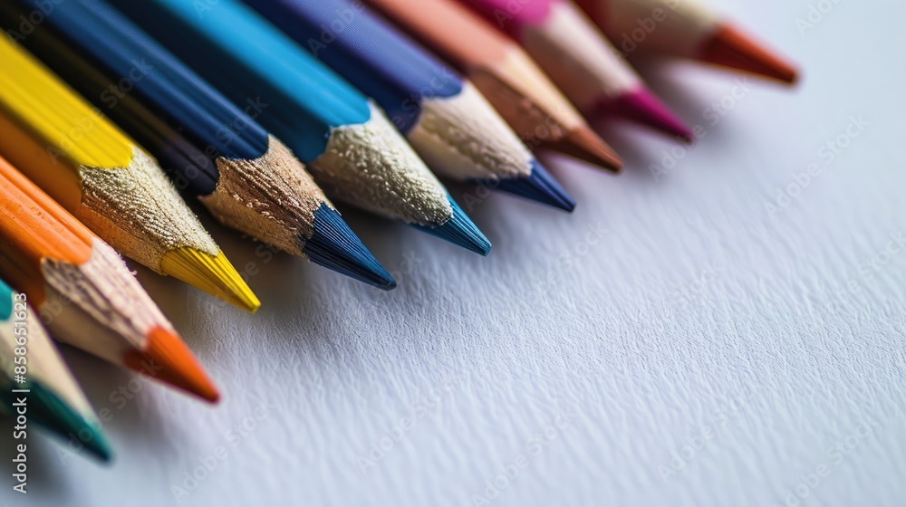 Color vibrant pencils on white surface Educational and academic idea Close view Text area available Color vibrant pencils on white surface Educational and academic idea Close view Text area available