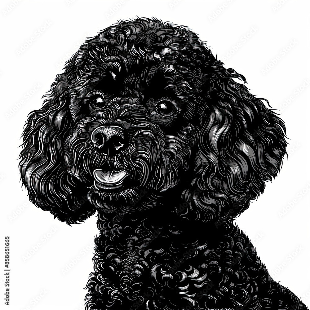 A black and white drawing of a poodle dog A black and white drawing of a poodle dog