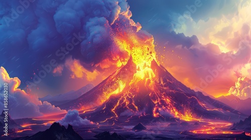 Fiery Fury: Illustration of a Volcanic Eruption