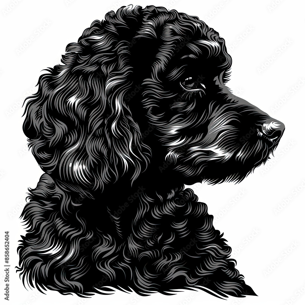 A black and white drawing of a poodle dog A black and white drawing of a poodle dog