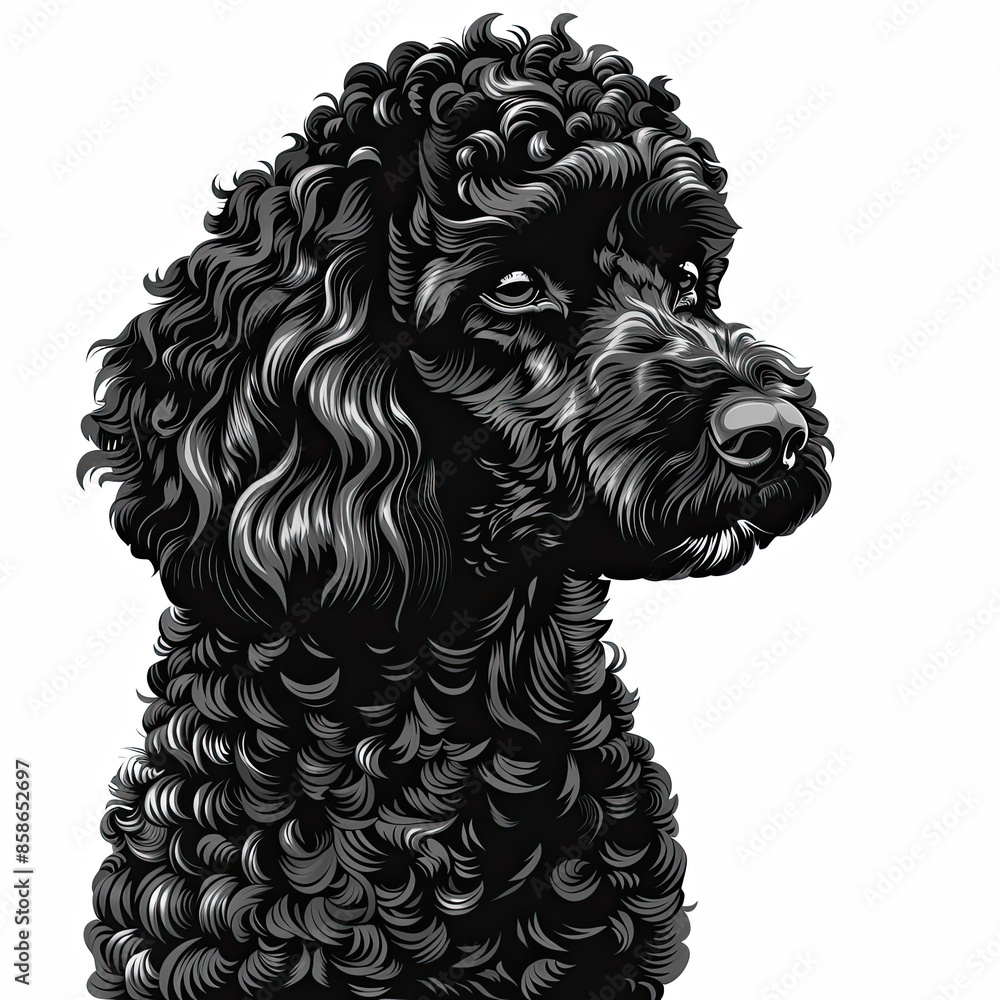 A black and white drawing of a poodle dog A black and white drawing of a poodle dog