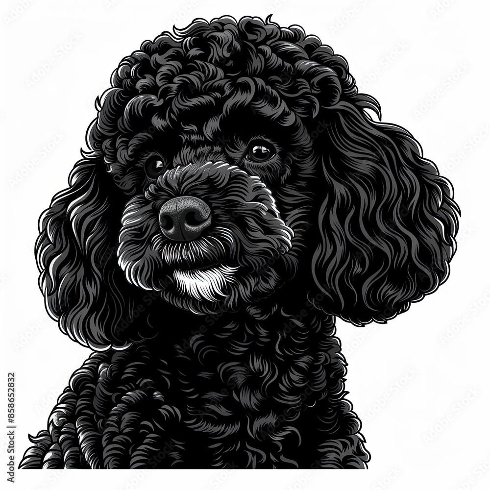 A black and white drawing of a poodle dog A black and white drawing of a poodle dog