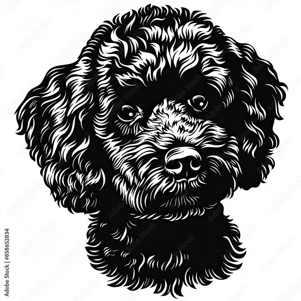 A black and white drawing of a poodle dog A black and white drawing of a poodle dog