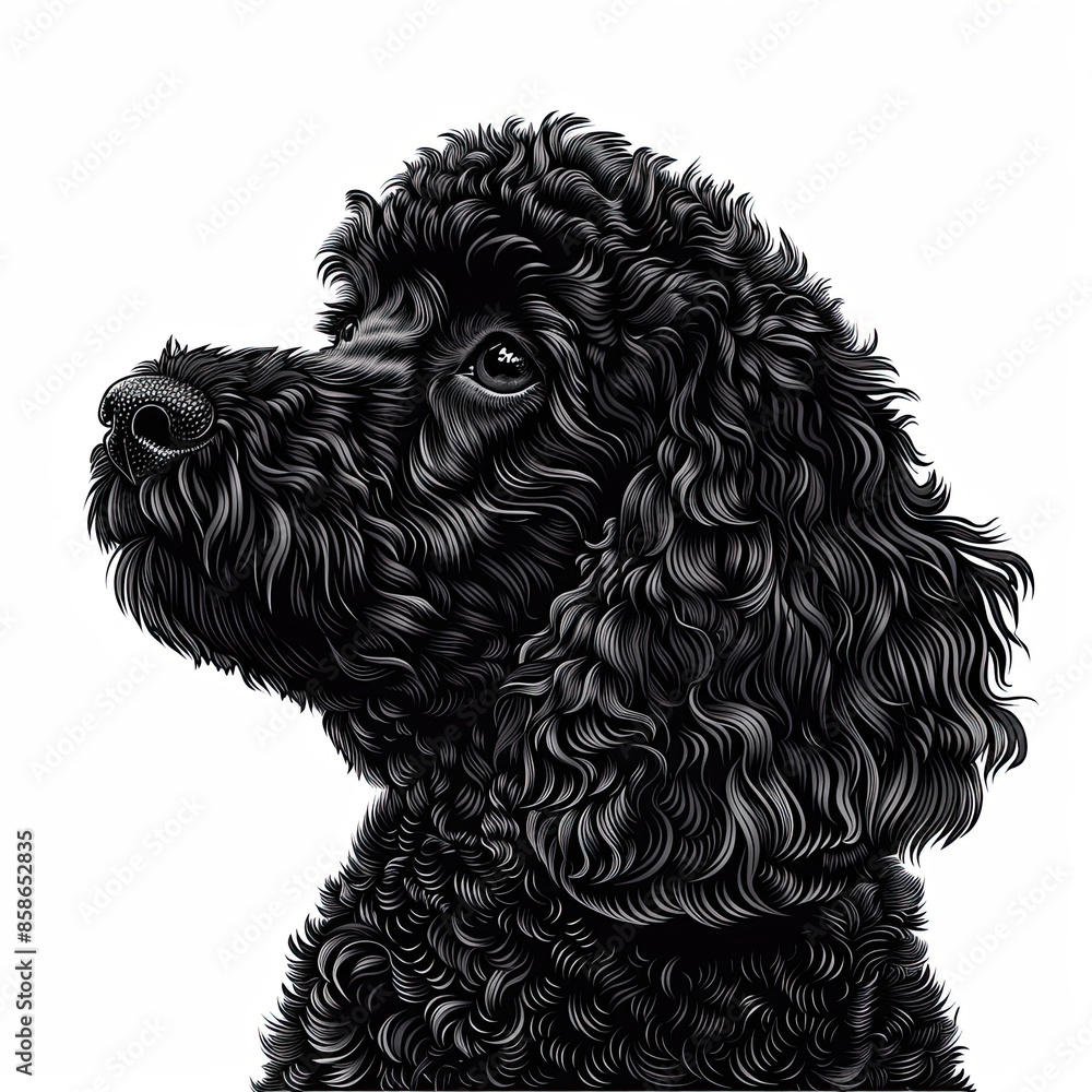 A black and white drawing of a poodle dog A black and white drawing of a poodle dog