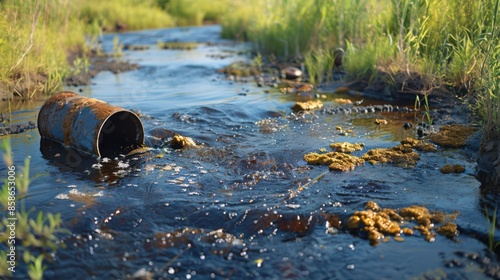 Wallpaper Mural A river is polluted with oil and trash Torontodigital.ca