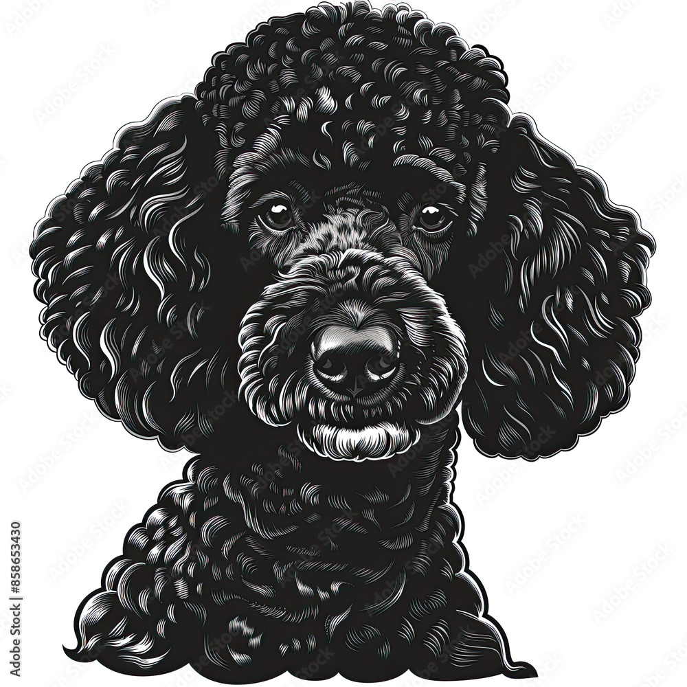 A black and white drawing of a poodle dog A black and white drawing of a poodle dog