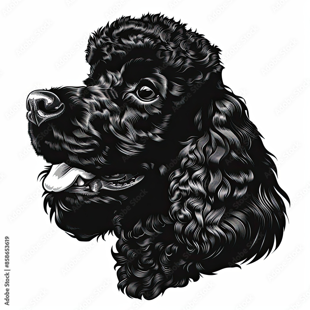 A black and white drawing of a poodle dog A black and white drawing of a poodle dog