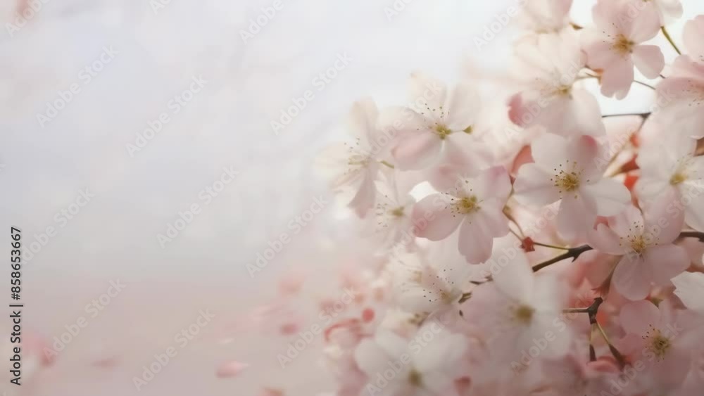 A close-up of cherry blossom branches in full bloom. The delicate pink and white petals stand out against a softly blurred background in the daylight, evoking a serene and peaceful mood. A close-up of cherry blossom branches in full bloom. The delicate pink and white petals stand out against a softly blurred background in the daylight, evoking a serene and peaceful mood.