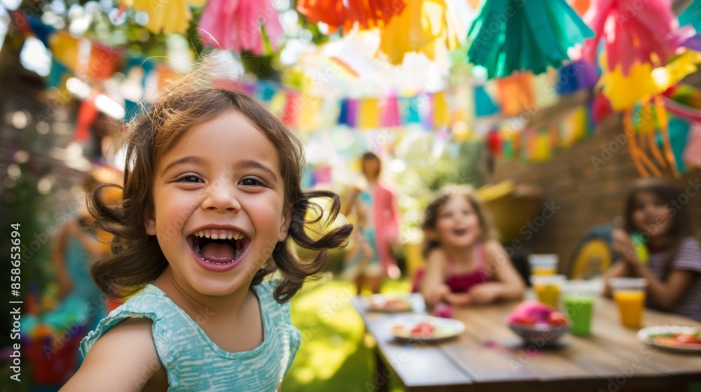 Happy child at a party with piñata Happy child at a party with piñata