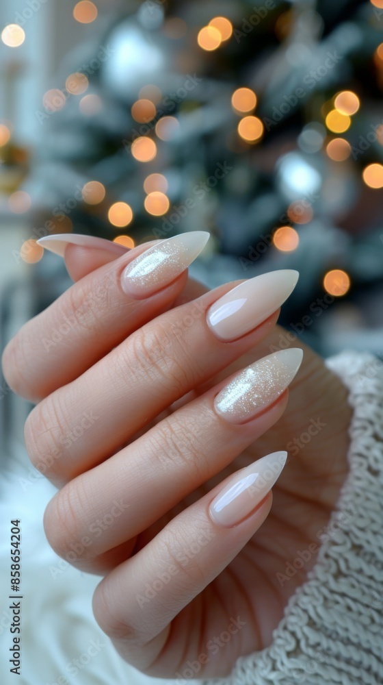Naklejka premium Elegant Almond-Shaped Nails with Glitter Detail