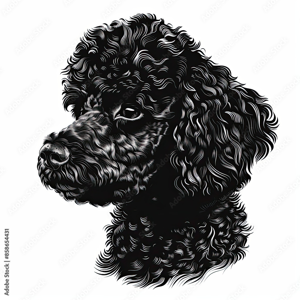 A black and white drawing of a poodle dog A black and white drawing of a poodle dog