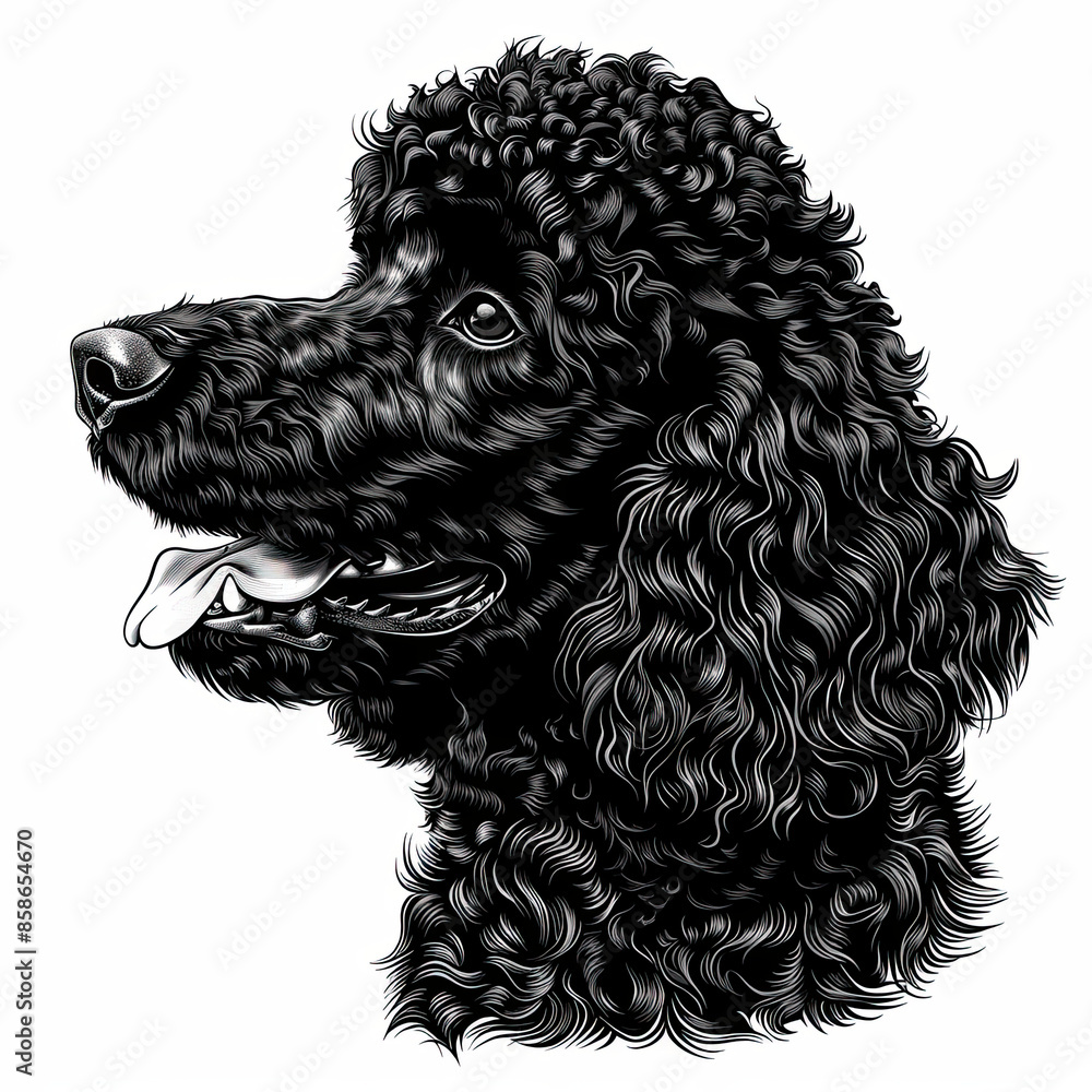 A black and white drawing of a poodle dog A black and white drawing of a poodle dog