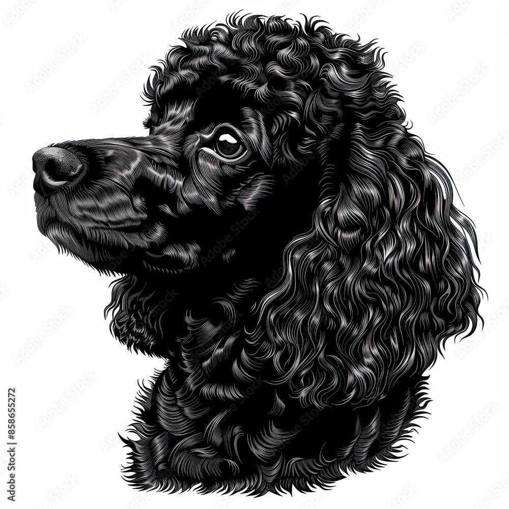 A black and white drawing of a poodle dog A black and white drawing of a poodle dog