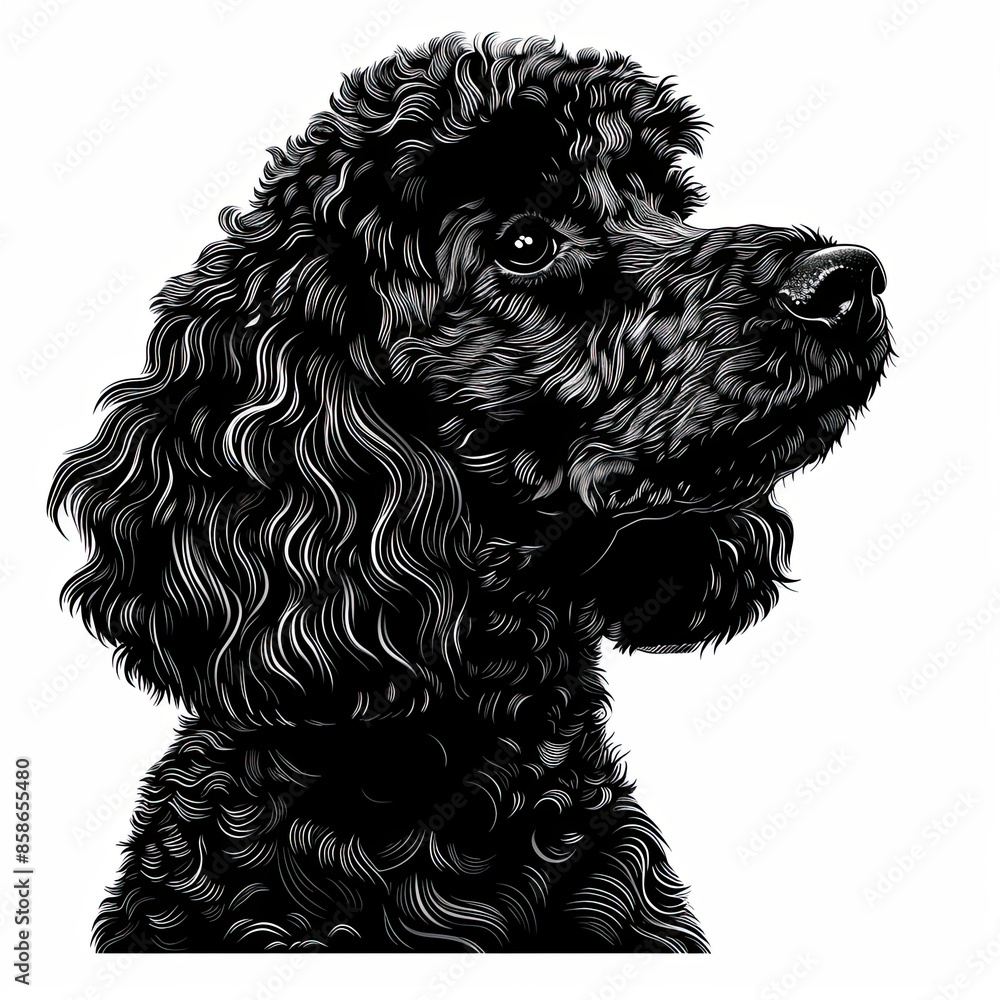 A black and white drawing of a poodle dog A black and white drawing of a poodle dog