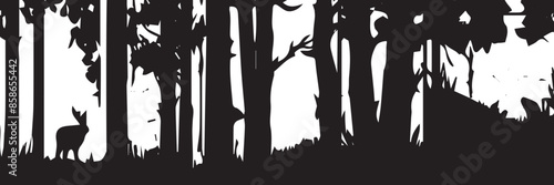 Dark silhouettes of old tall trees in the morning pass by quickly as seen from driving a car. silhouette forest