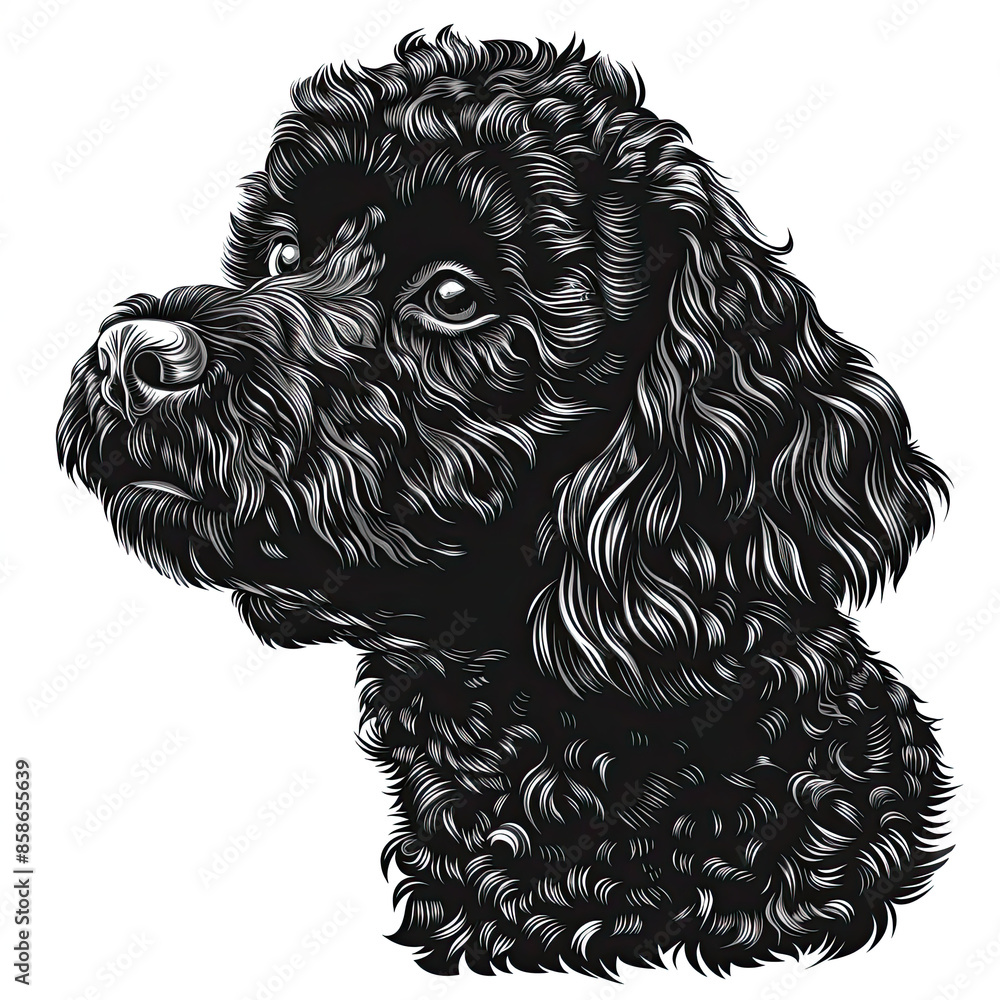 A black and white drawing of a poodle dog A black and white drawing of a poodle dog