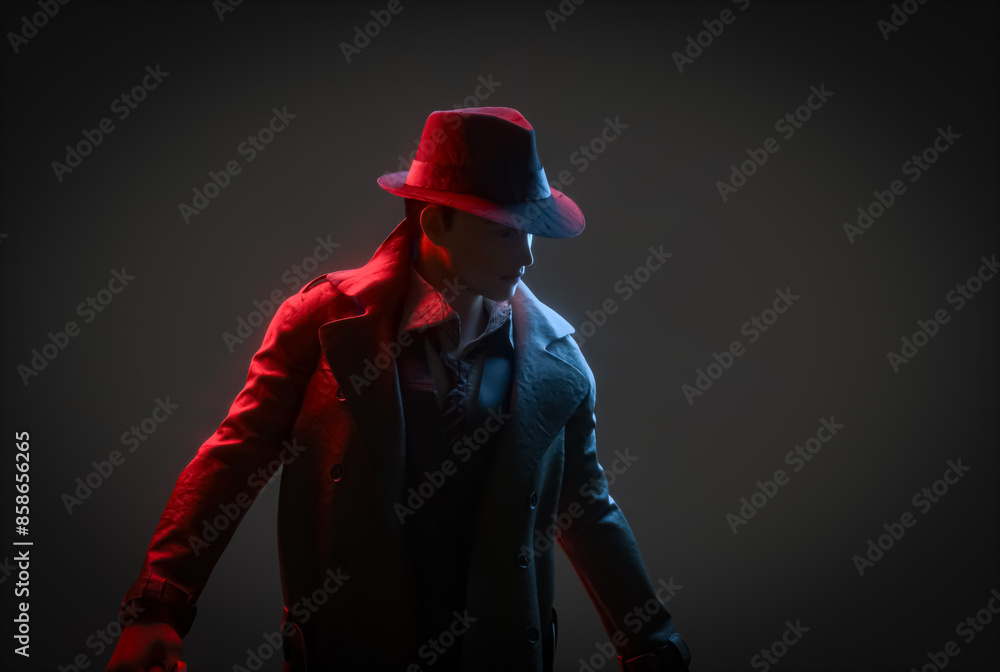 private retro detective in noir style concept of investigation and search 3d render 