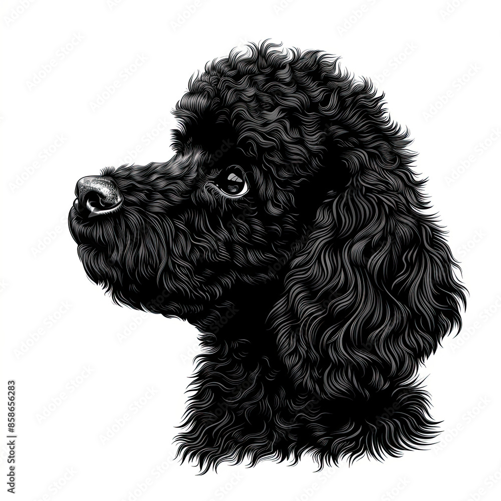 A black and white drawing of a poodle dog A black and white drawing of a poodle dog