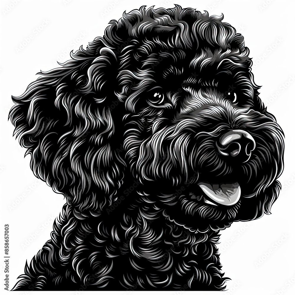 A black and white drawing of a poodle dog A black and white drawing of a poodle dog