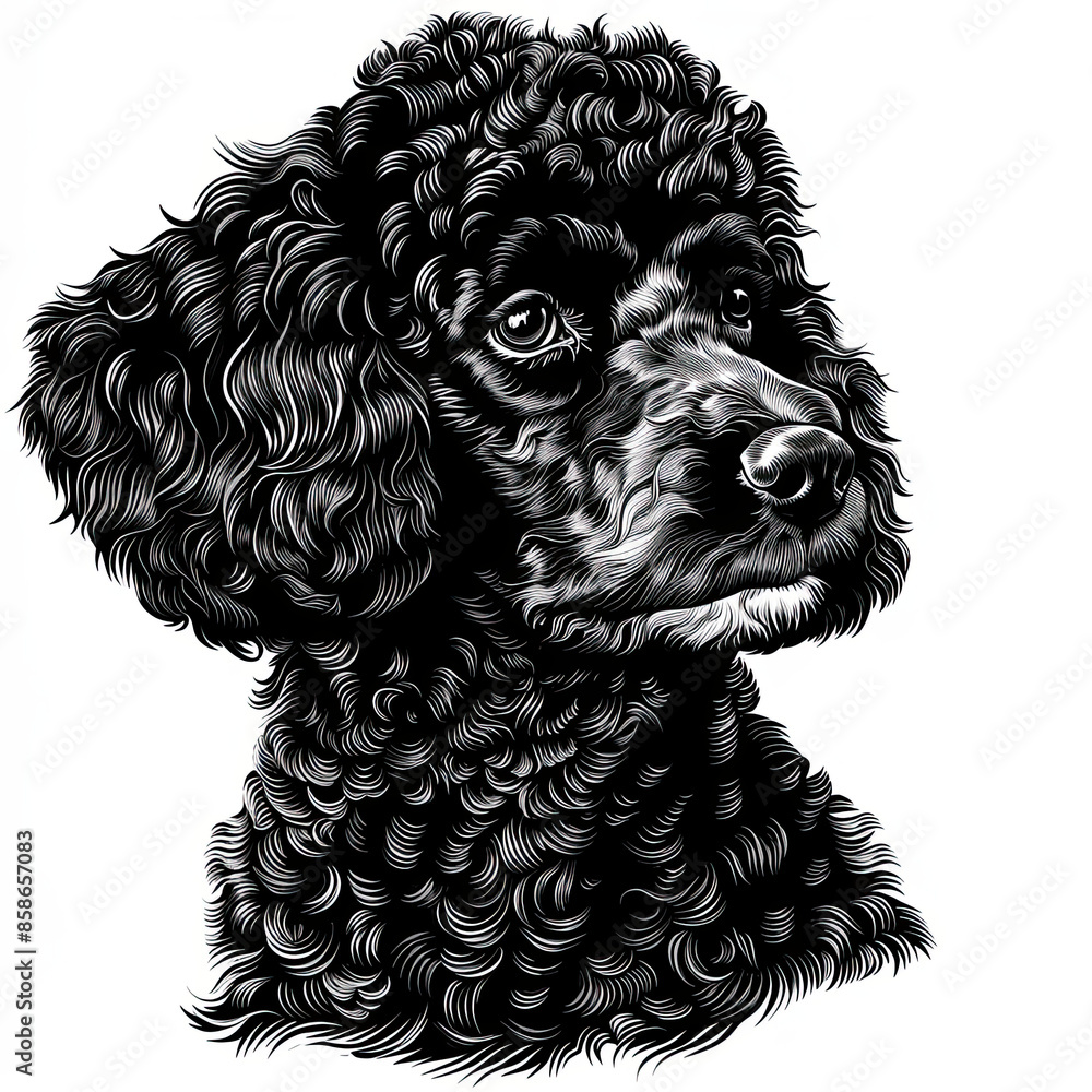 A black and white drawing of a poodle dog A black and white drawing of a poodle dog