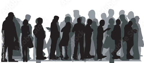 vector silhouette of a crowd of people watching a music concert in front of the stage with cheering and waving hands, suitable for poster, banner or advertising elements for concerts and parties
