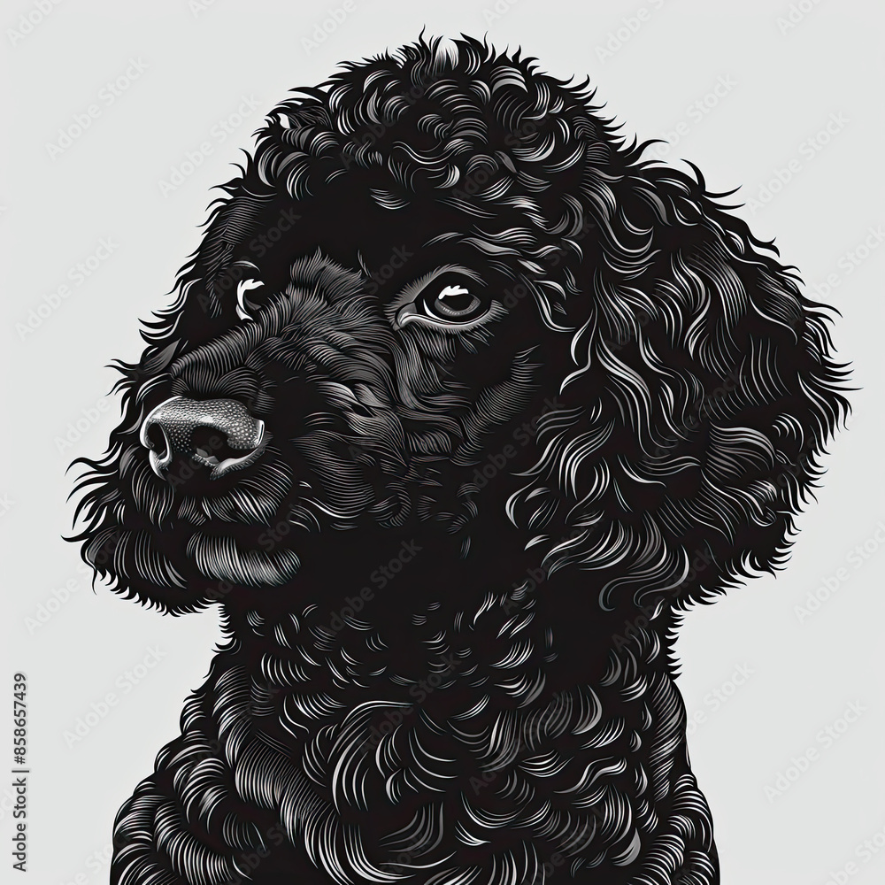 A black and white drawing of a poodle dog A black and white drawing of a poodle dog