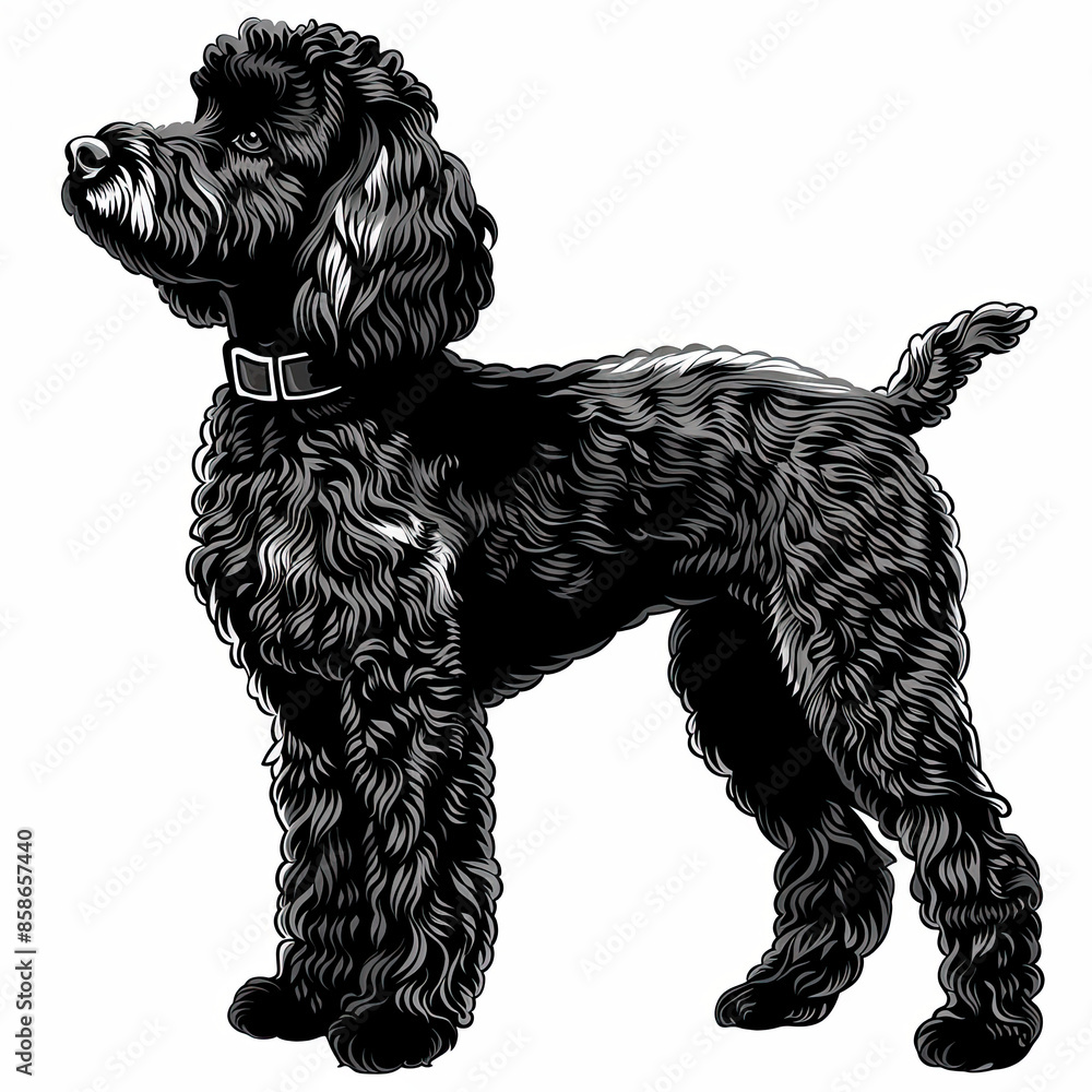 A black and white drawing of a poodle dog A black and white drawing of a poodle dog