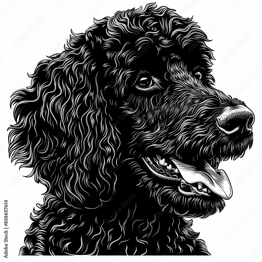 A black and white drawing of a poodle dog A black and white drawing of a poodle dog