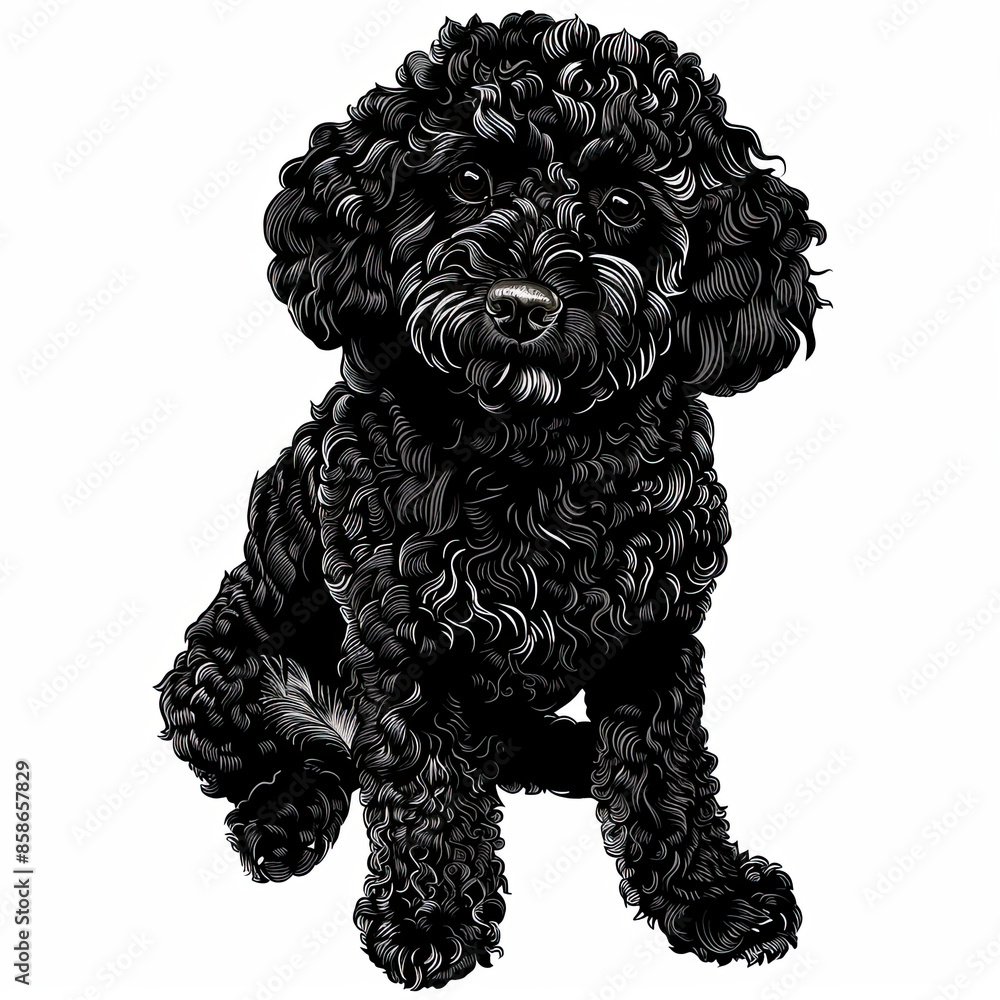 A black and white drawing of a poodle dog A black and white drawing of a poodle dog