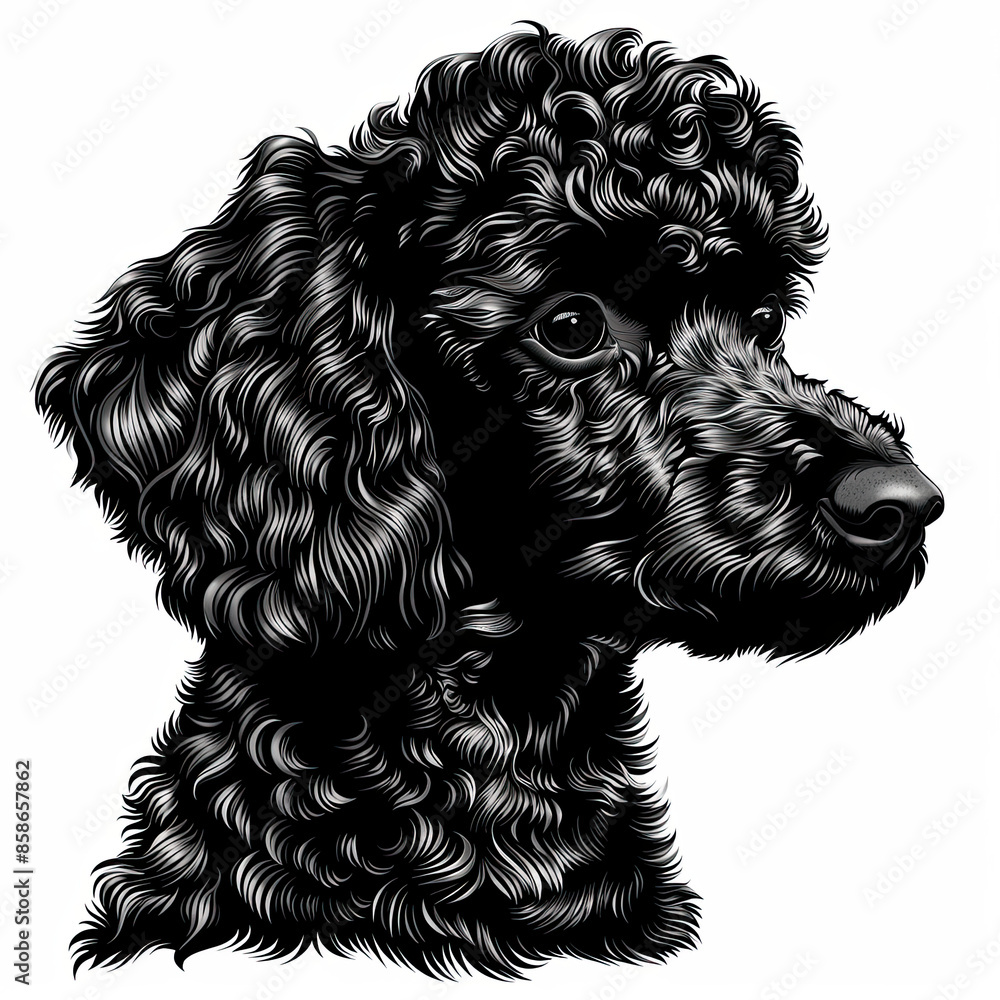 A black and white drawing of a poodle dog A black and white drawing of a poodle dog