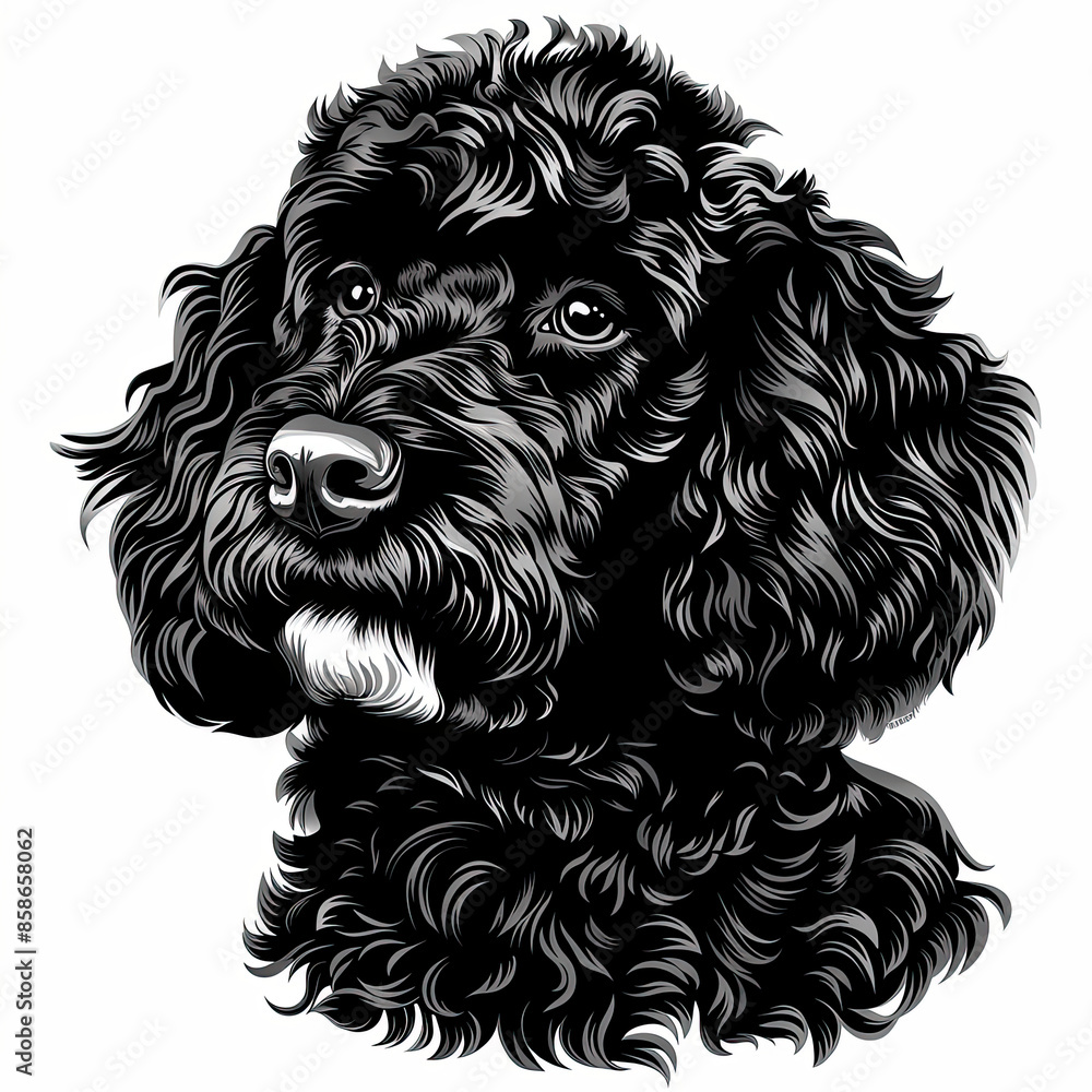 A black and white drawing of a poodle dog A black and white drawing of a poodle dog