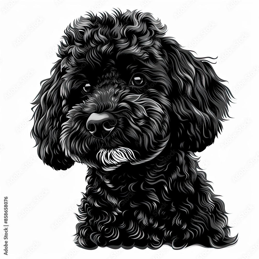 A black and white drawing of a poodle dog A black and white drawing of a poodle dog
