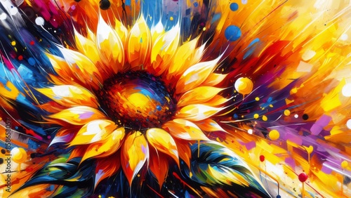 Painted watercolor sunflower