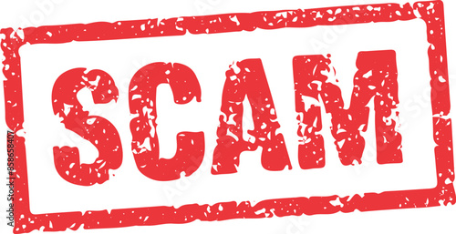 scan stamp with grunge effect with box border. Scammer logo stamp vector for warning of fraud, being deceived and lied to.