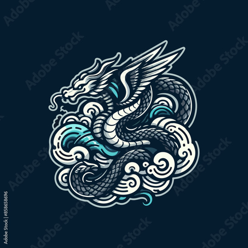 dragon, snake, pattern, animal design vector illustration