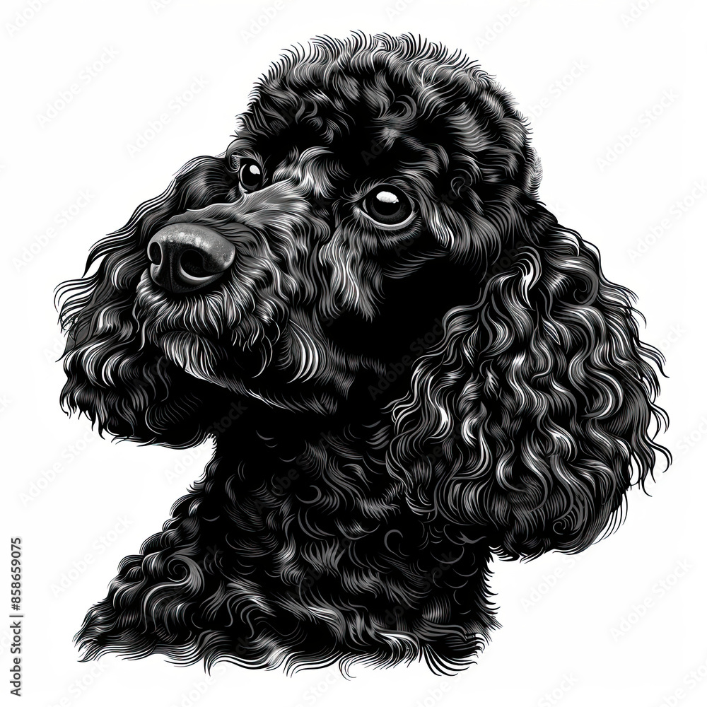 A black and white drawing of a poodle dog A black and white drawing of a poodle dog