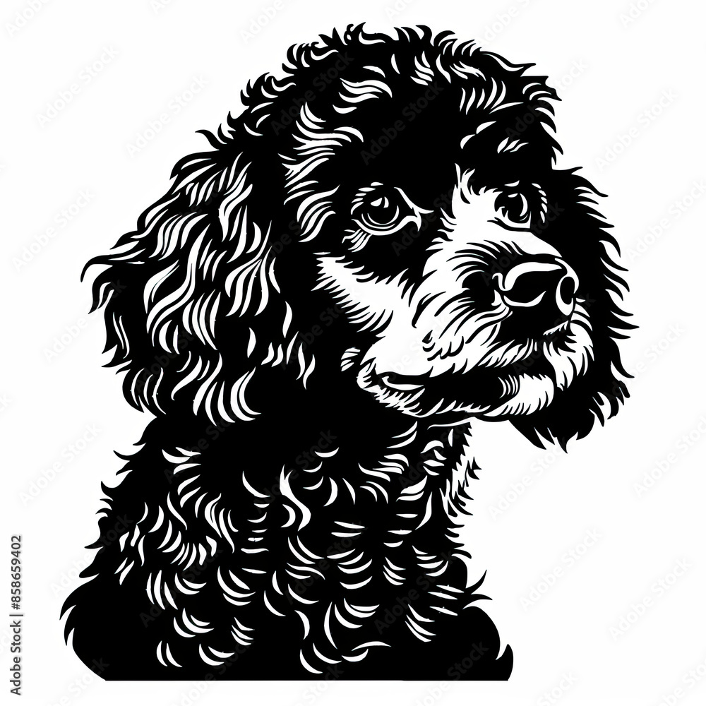 A black and white drawing of a poodle dog A black and white drawing of a poodle dog