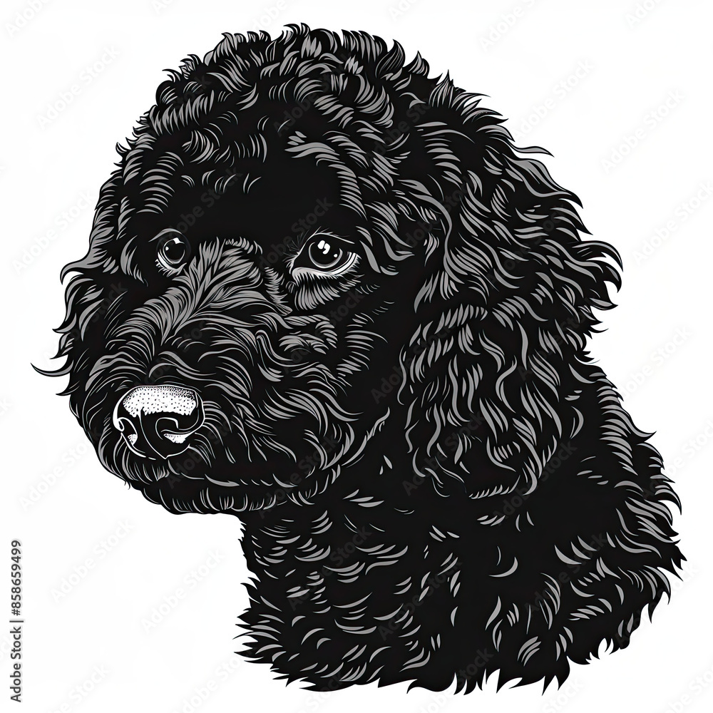 A black and white drawing of a poodle dog A black and white drawing of a poodle dog