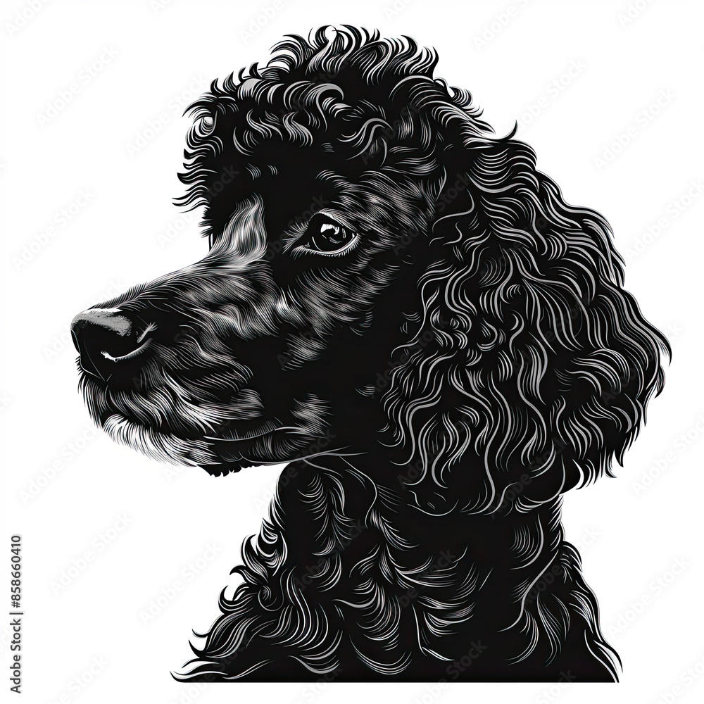A black and white drawing of a poodle dog A black and white drawing of a poodle dog