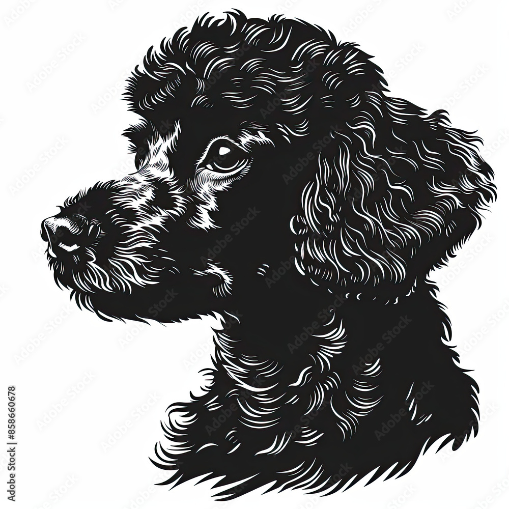 A black and white drawing of a poodle dog A black and white drawing of a poodle dog