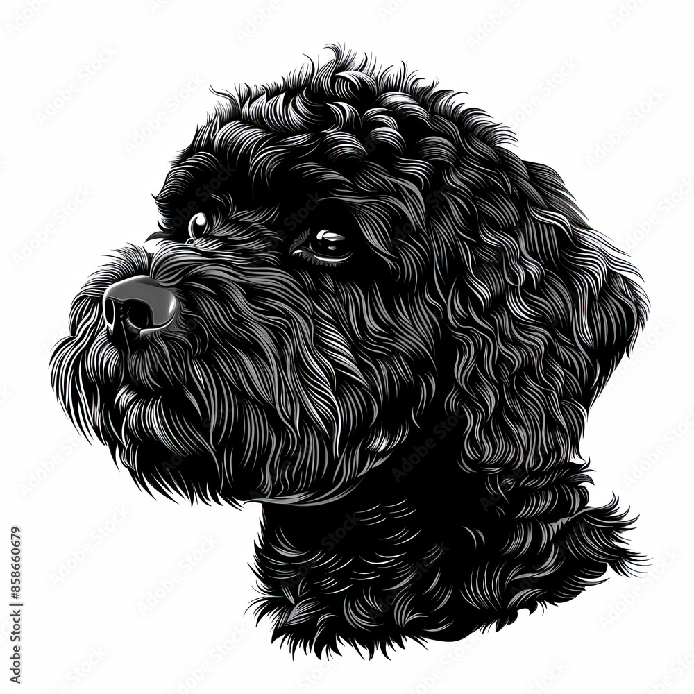 A black and white drawing of a poodle dog A black and white drawing of a poodle dog