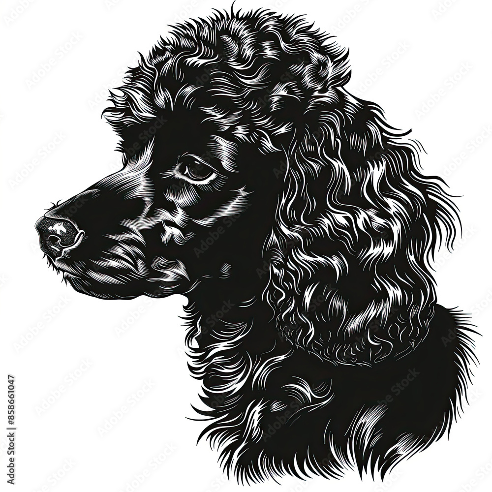 A black and white drawing of a poodle dog A black and white drawing of a poodle dog