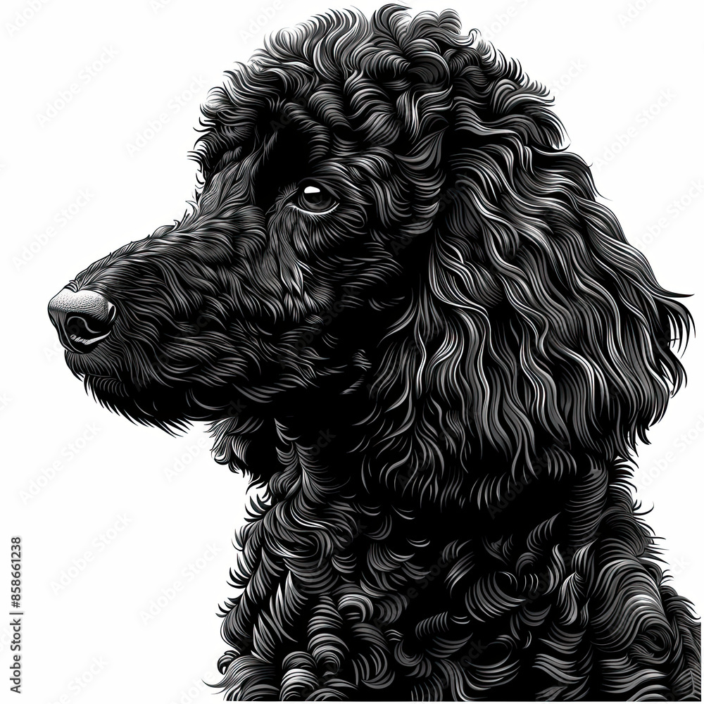 A black and white drawing of a poodle dog A black and white drawing of a poodle dog