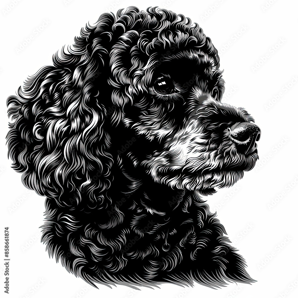 A black and white drawing of a poodle dog A black and white drawing of a poodle dog