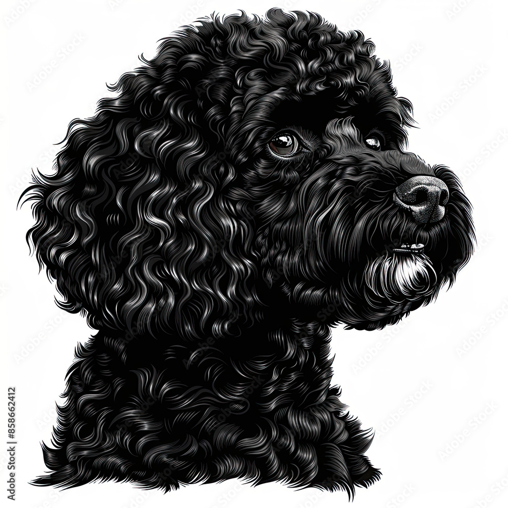 A black and white drawing of a poodle dog A black and white drawing of a poodle dog